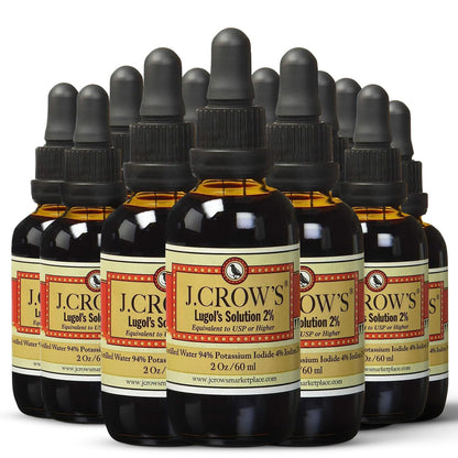J.CROW'S Lugol's Solution 2% Iodine – 12 Bottle Bundle, Gluten & Alcohol-Free, No Expiration