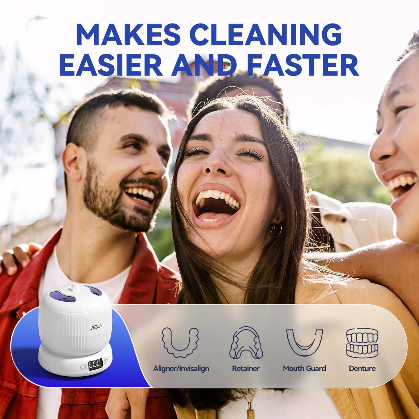 2025 JEDIA Ultrasonic Retainer Cleaner – 45kHz, 180ml, 4 Modes