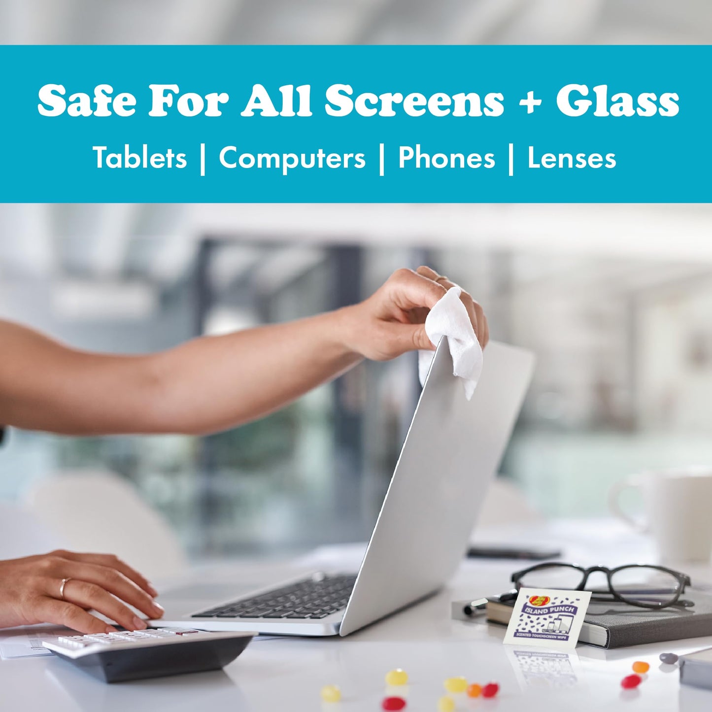 JELLY BELLY Scented Wipes – 108-Pack Glasses & Device Cleaner Wipes with 6 Scents