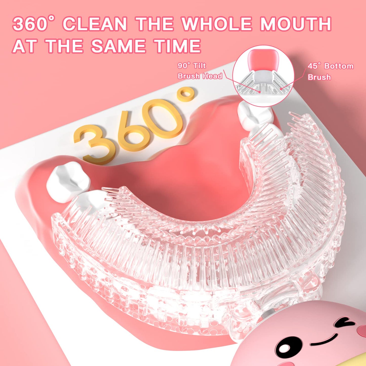 JIANLEJIA Kids Electric Toothbrush - U-Shaped Toddler Sonic, 360° Clean