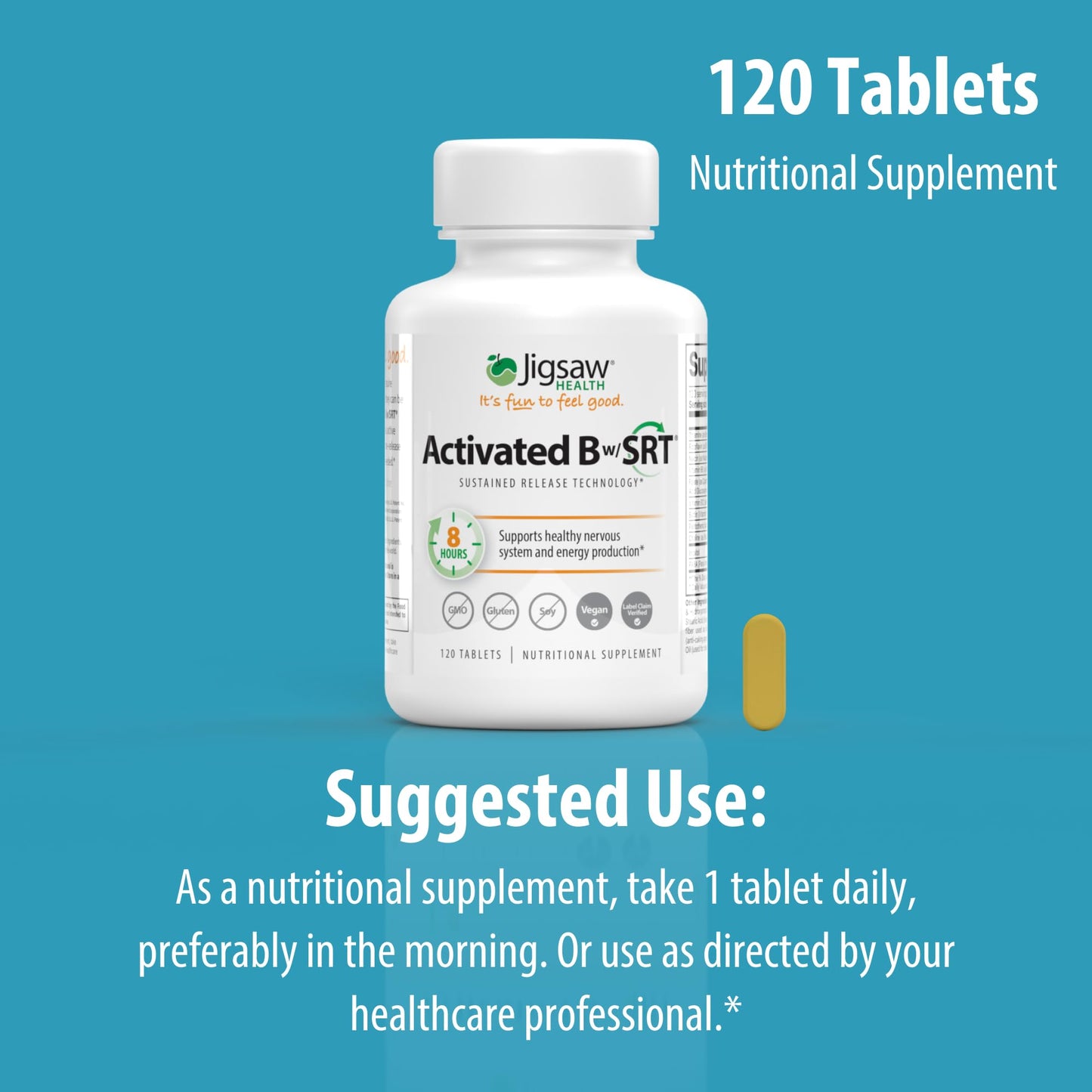 Jigsaw Health Activated B w/SRT | Supports Nervous System & Energy | 120 Tablets
