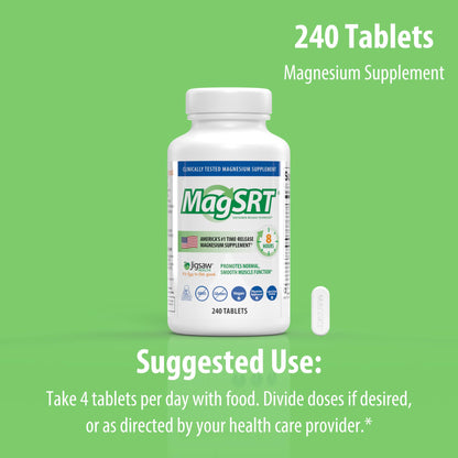 Jigsaw Health MagSRT Magnesium + B6, Folate & B12 | Timed-Release Mineral Supplement | 240 Tablets | 60 Servings