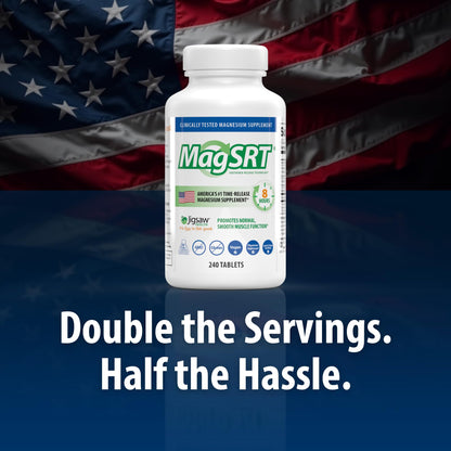 Jigsaw Health MagSRT Magnesium + B6, Folate & B12 | Timed-Release Mineral Supplement | 240 Tablets | 60 Servings
