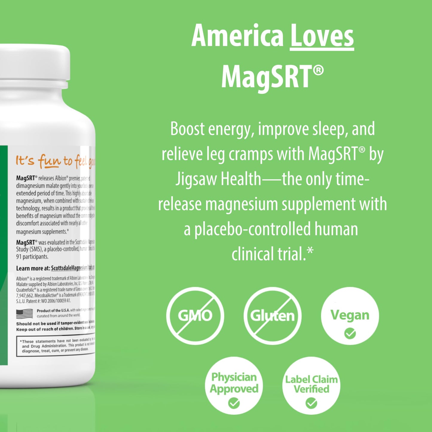 Jigsaw Health MagSRT Magnesium + B6, Folate & B12 | Timed-Release Mineral Supplement | 240 Tablets | 60 Servings