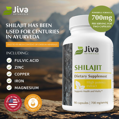 Jiva Botanicals Shilajit Capsules 700 mg – Fulvic Acid, 90 Vegan Caps