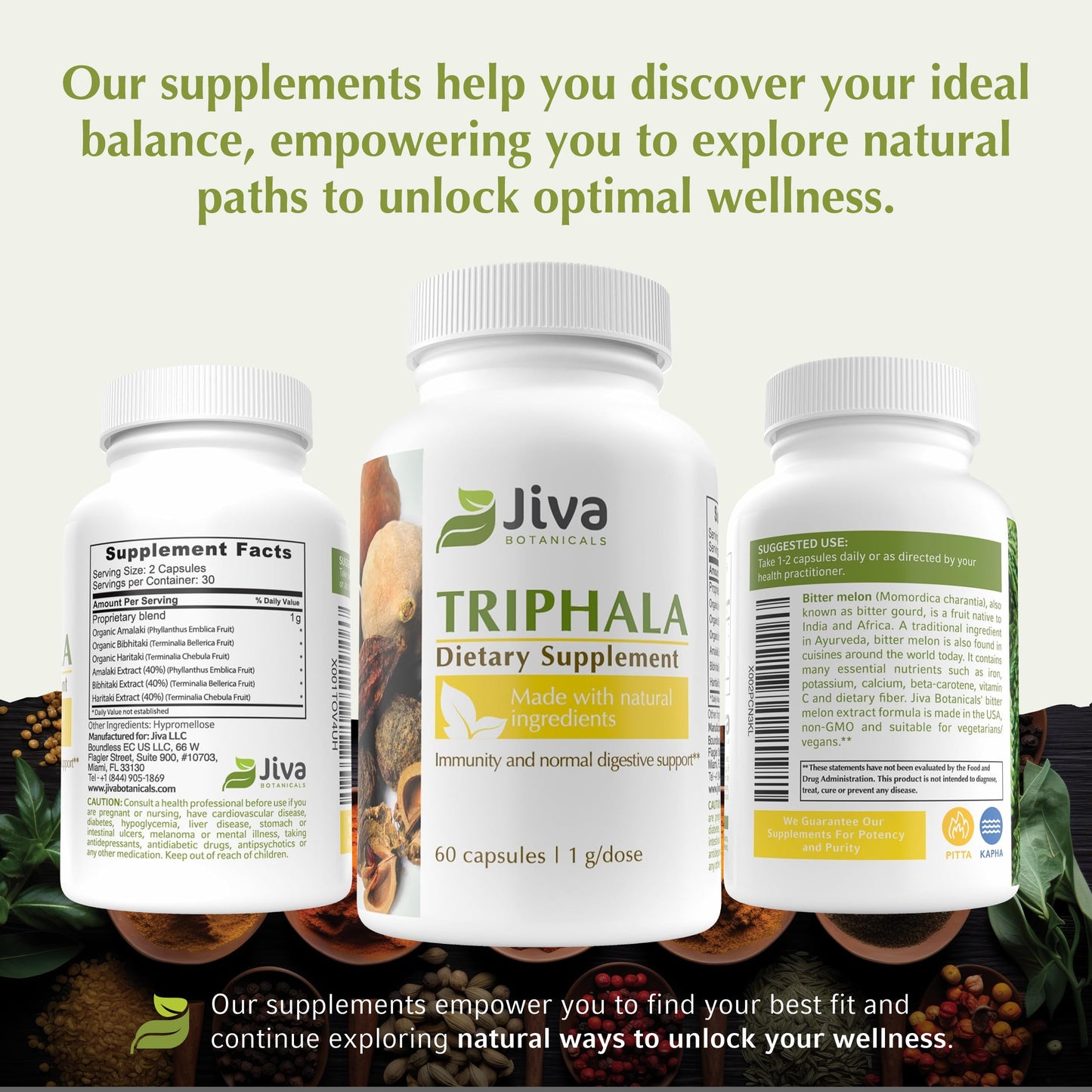 Jiva Botanicals Triphala Supplement – Digestive Health & Immune Support | 60 Capsules