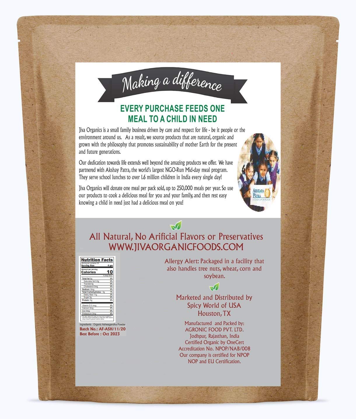 Jiva Organics Ashwagandha Root Powder 20oz – Organic, Raw, Non-GMO, Lab Tested