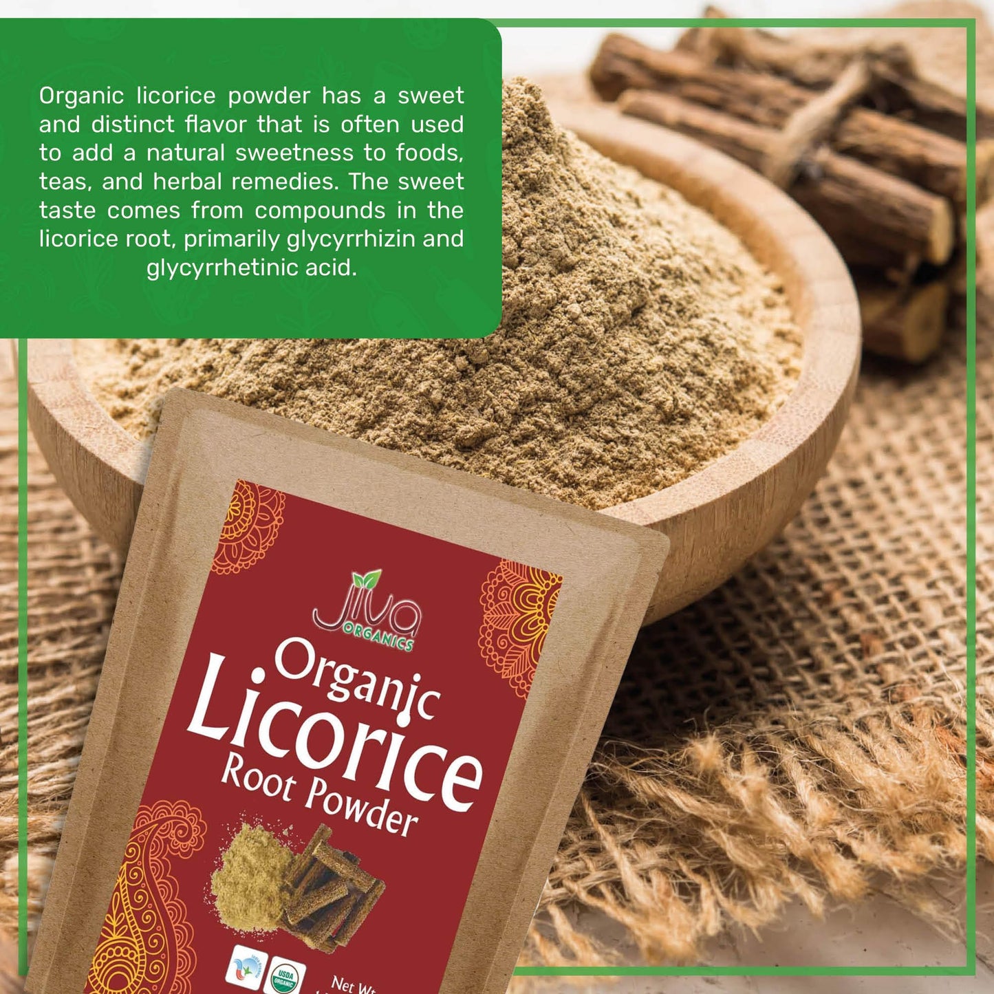 Jiva Organics Licorice Root Powder 14 oz Bulk Bag – Glycyrrhiza glabra, Non-GMO, Organic