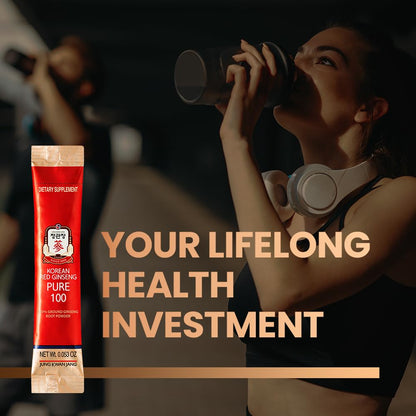 JungKwanJang Korean Red Ginseng Pure 100 — 1500mg Powder Stick for Energy & Immune Support | Vegan, Gluten-Free, Non-GMO