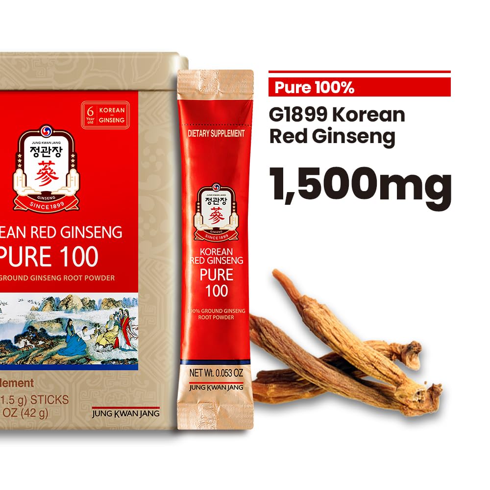JungKwanJang Korean Red Ginseng Pure 100 — 1500mg Powder Stick for Energy & Immune Support | Vegan, Gluten-Free, Non-GMO