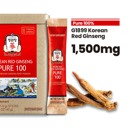 JungKwanJang Korean Red Ginseng Pure 100 — 1500mg Powder Stick for Energy & Immune Support | Vegan, Gluten-Free, Non-GMO