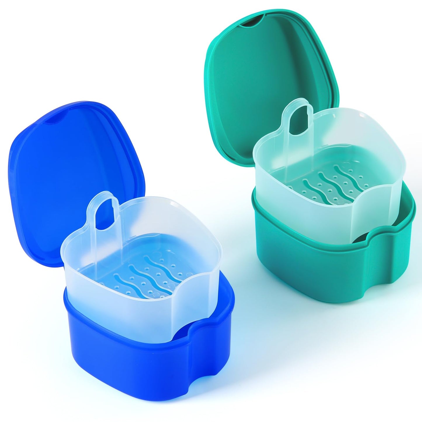 JMU 2pc Denture Bath Case with Strainer Basket – Navy/Teal