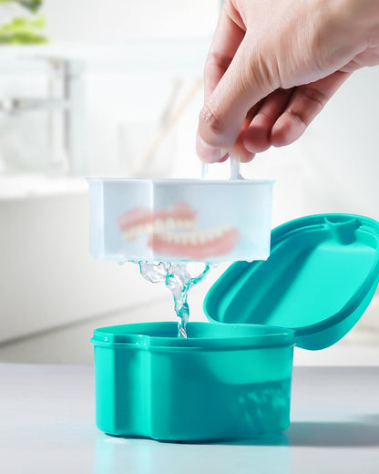 JMU 2pc Denture Bath Case with Strainer Basket – Navy/Teal