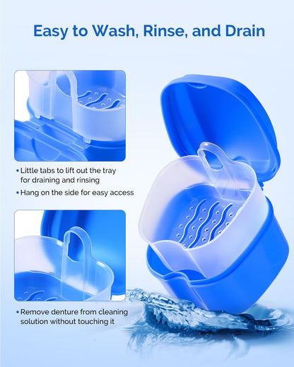JMU 2pc Denture Bath Case with Strainer Basket – Navy/Teal