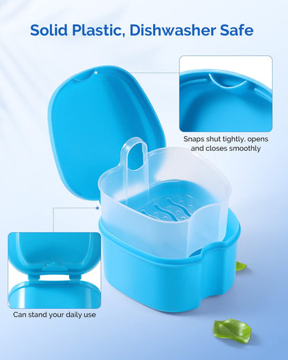 JMU 2pc Denture Bath Case with Strainer Basket – Navy/Teal