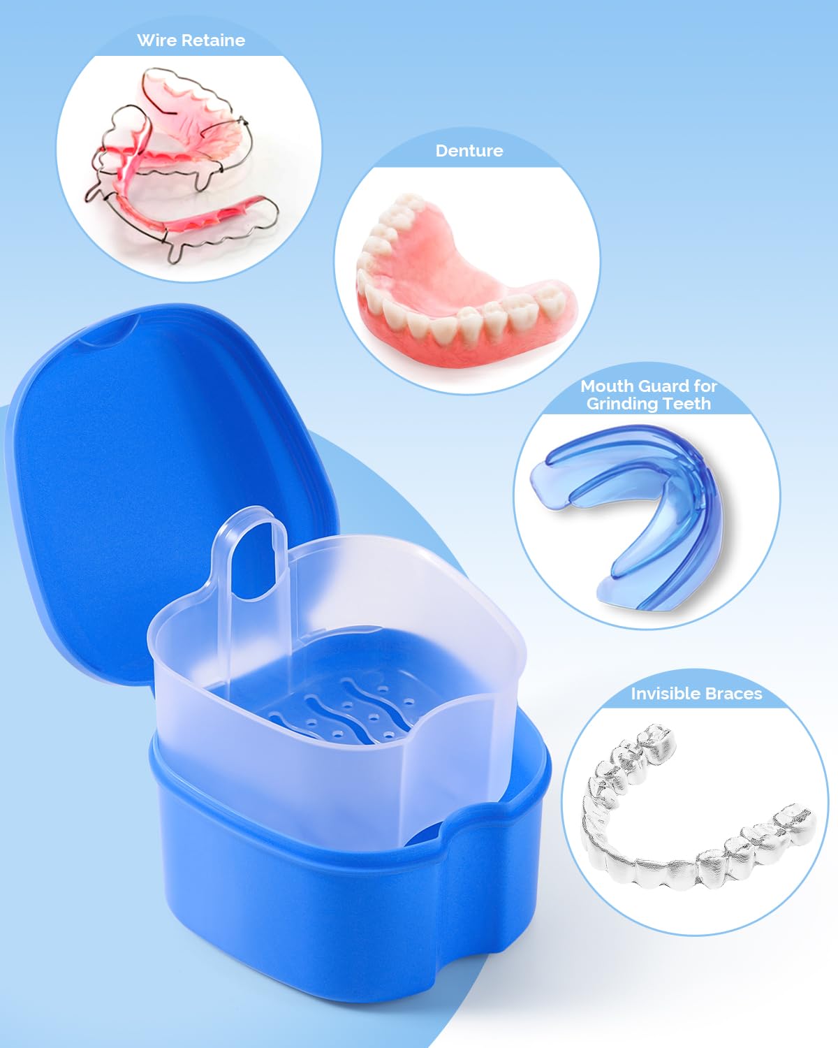 JMU 2pc Denture Bath Case with Strainer Basket – Navy/Teal