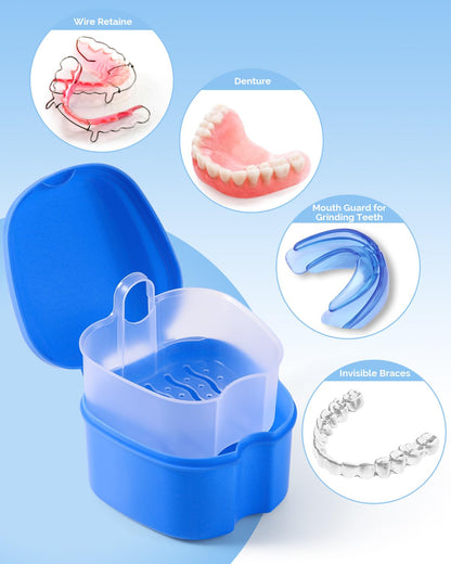 JMU 2pc Denture Bath Case with Strainer Basket – Navy/Teal