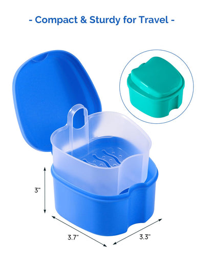 JMU 2pc Denture Bath Case with Strainer Basket – Navy/Teal