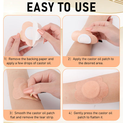 Joceiae 60 Pcs Castor Oil Patches – Self-Adhesive Castor Oil Pack Wraps (Leak-Proof, Portable, No Wash)