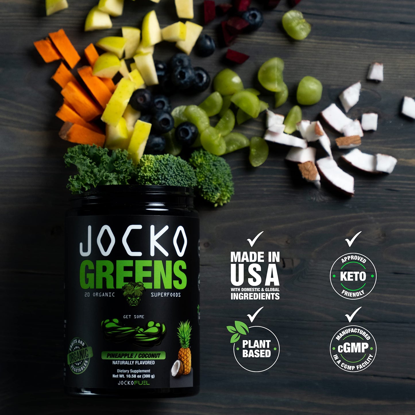 Jocko Fuel Daily Greens Powder – Premium Organic Greens with Probiotics (30 Servings)