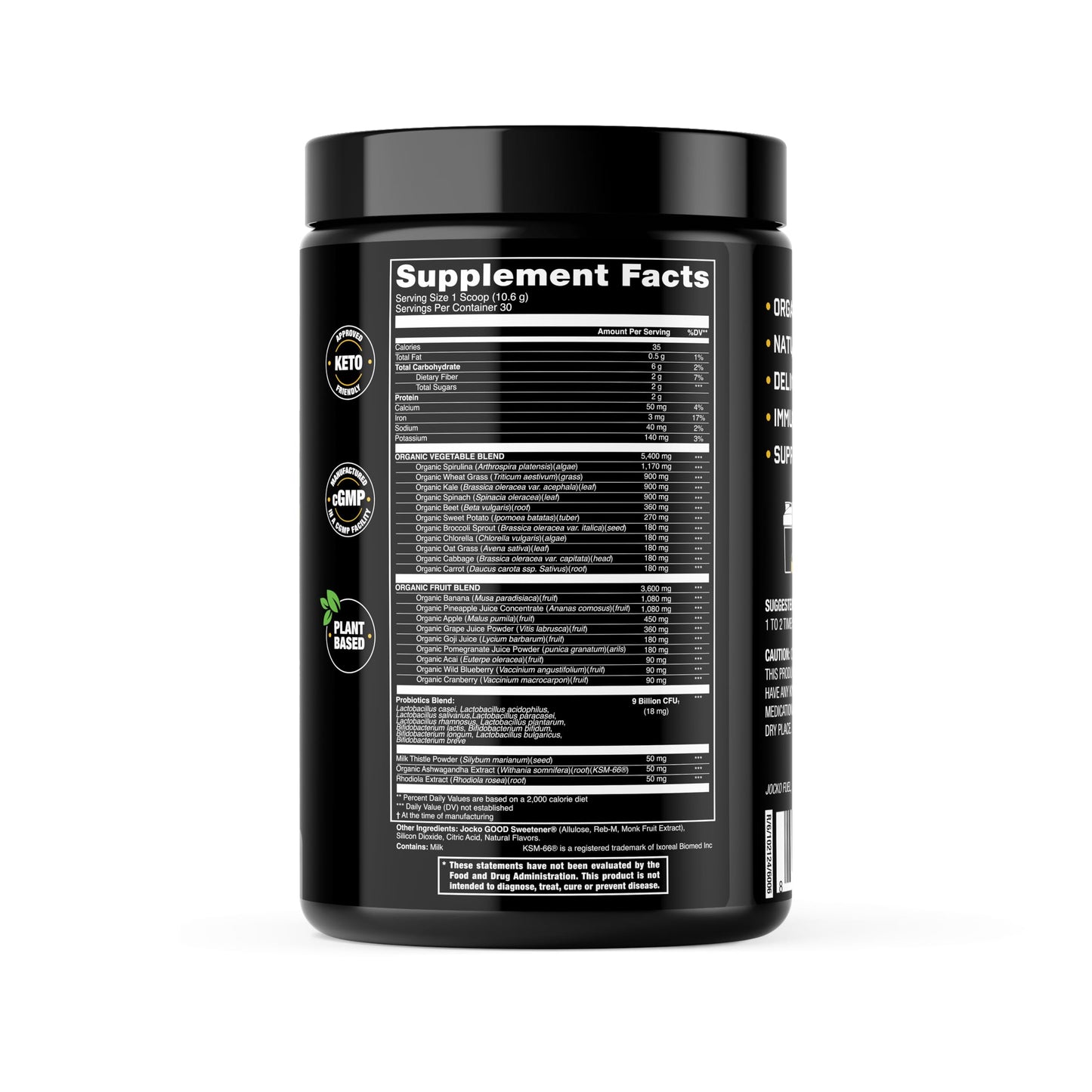 Jocko Fuel Daily Greens Powder – Premium Organic Greens with Probiotics (30 Servings)