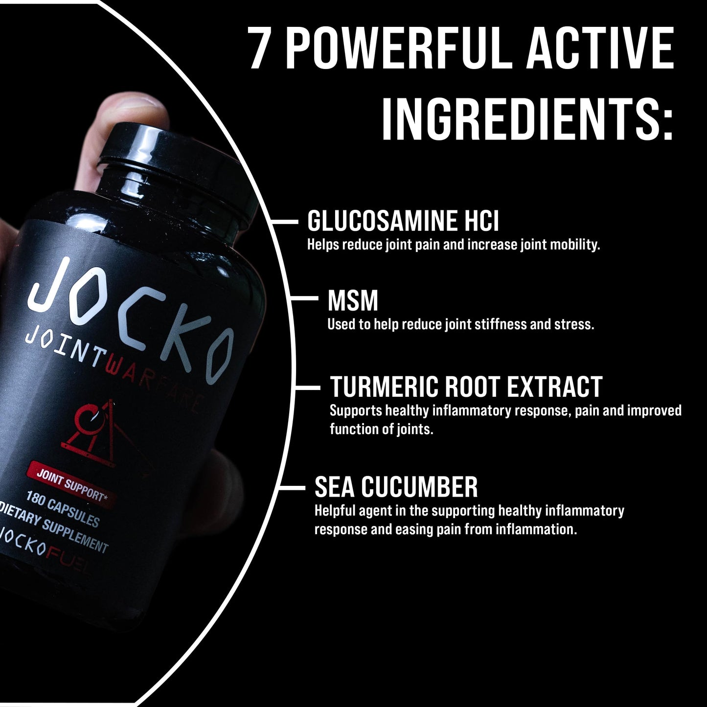 Jocko Fuel Joint Support Supplement - Glucosamine MSM, Turmeric & Boswellia, 180 Capsules