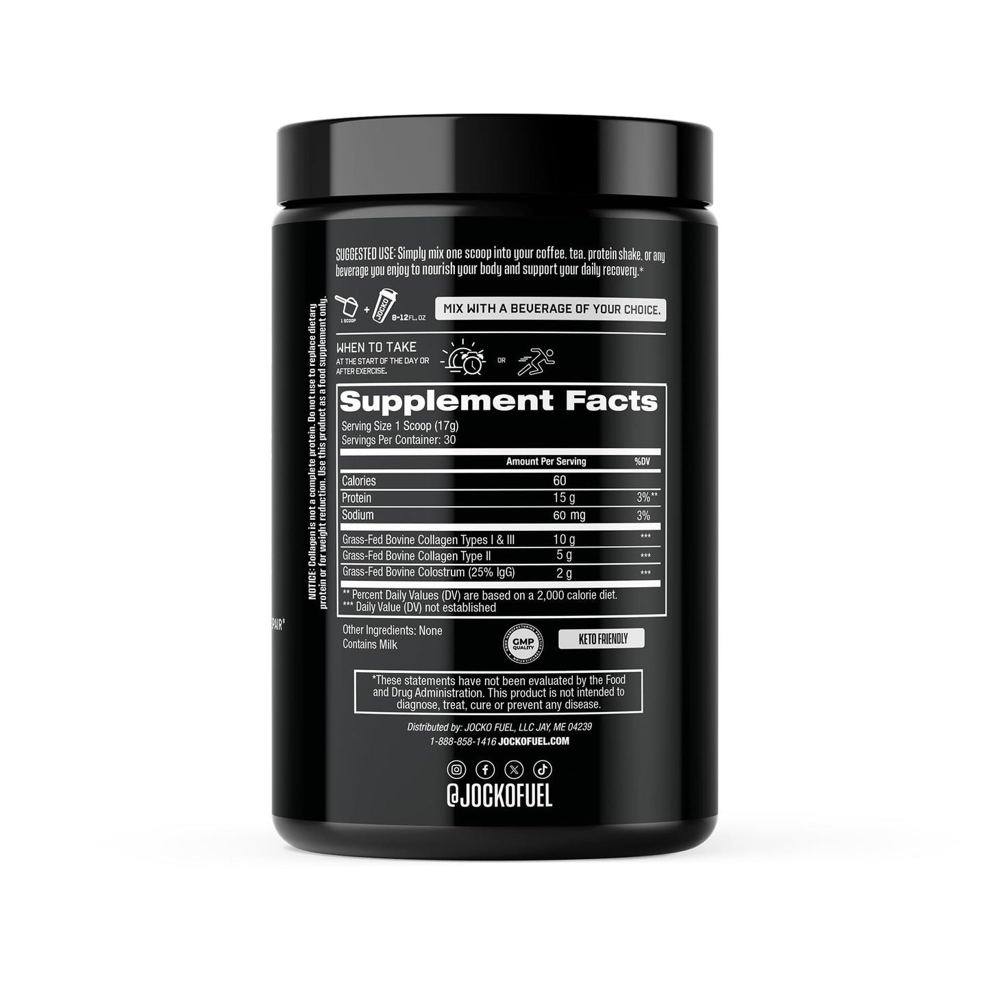 Jocko Fuel Collagen Powder with Colostrum – 15g Collagen + 2g Colostrum | Gut, Joint & Immune Support (30 Servings)