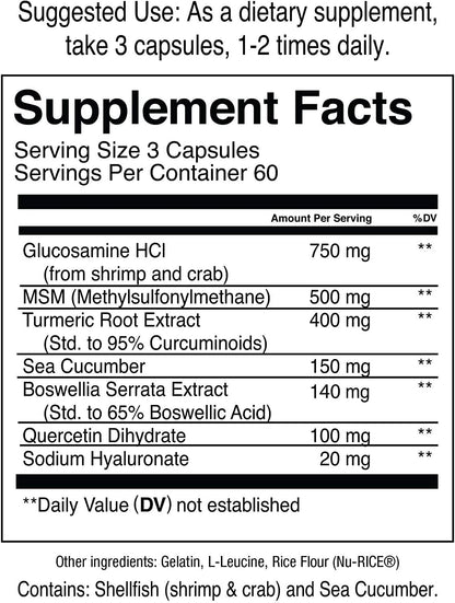Jocko Fuel Joint Support Supplement - Glucosamine MSM, Turmeric & Boswellia, 180 Capsules