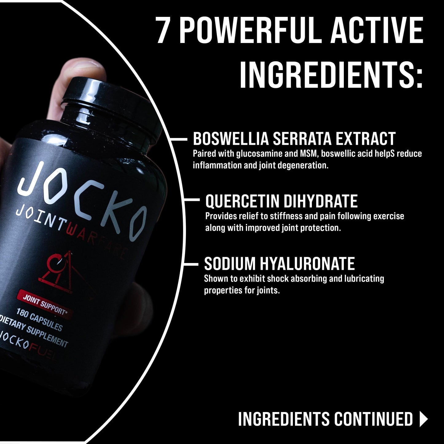 Jocko Fuel Joint Support Supplement - Glucosamine MSM, Turmeric & Boswellia, 180 Capsules