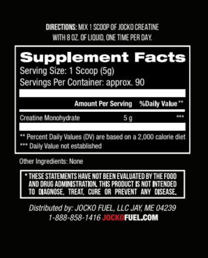 Jocko Fuel Creatine Monohydrate Powder – 90 Servings, 16 oz Jar, Unflavored
