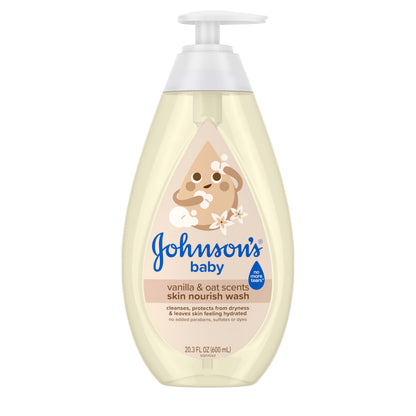 Johnson's Skin Nourishing Moisture Baby Wash – Vanilla & Oat, Tear-Free, Hypoallergenic | 20.3 fl oz