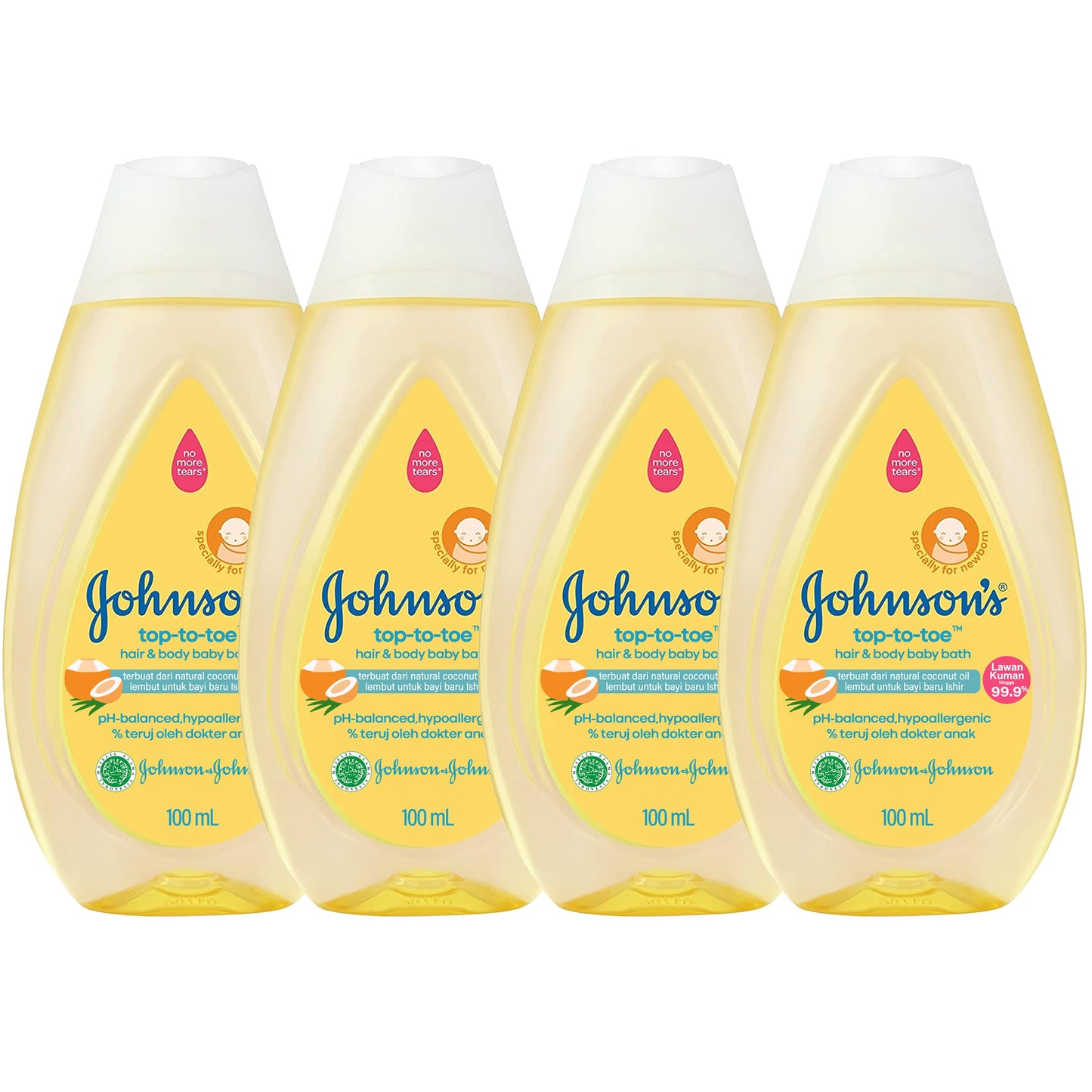 Johnson's Top-to-Toe Baby Wash and Shampoo 4-Pack - 100mL Travel Size, Tear-Free, Paraben/Sulfate/Dye Free
