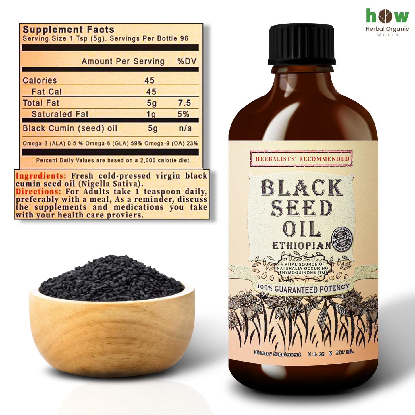 Black Seed Oil 8 oz – Cold Pressed Ethiopian Nigella Sativa (3X Thymoquinone) in Glass