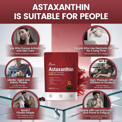 VivoNu 10 in 1 Astaxanthin Supplement – 12 mg from Haematococcus Pluvialis, 8-Month Supply (2 Bags)