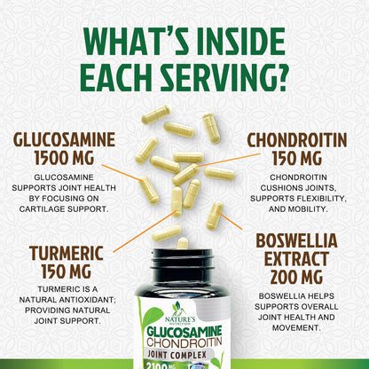 Glucosamine Chondroitin MSM 2100mg – 3x Strength Joint Support with Turmeric & Boswellia