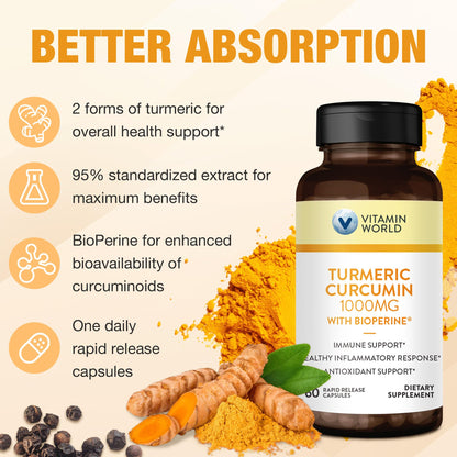Vitamin World Turmeric Curcumin 1000mg with BioPerine - 60 Caps