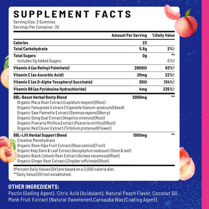 Jovariquethor Booty Gummies for Women – Peach Flavor, Multivitamin & Herbal Blend (120 Count)