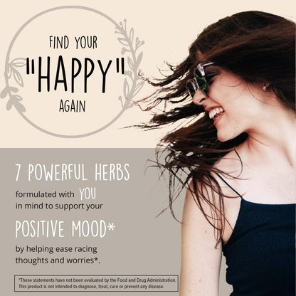 Joy-Filled Mood Support Supplement — 7-Herb Complex w/St. John's Wort (120 Ct) | Plant-Based Mood & Stress Support | Happy Healthy Hippie