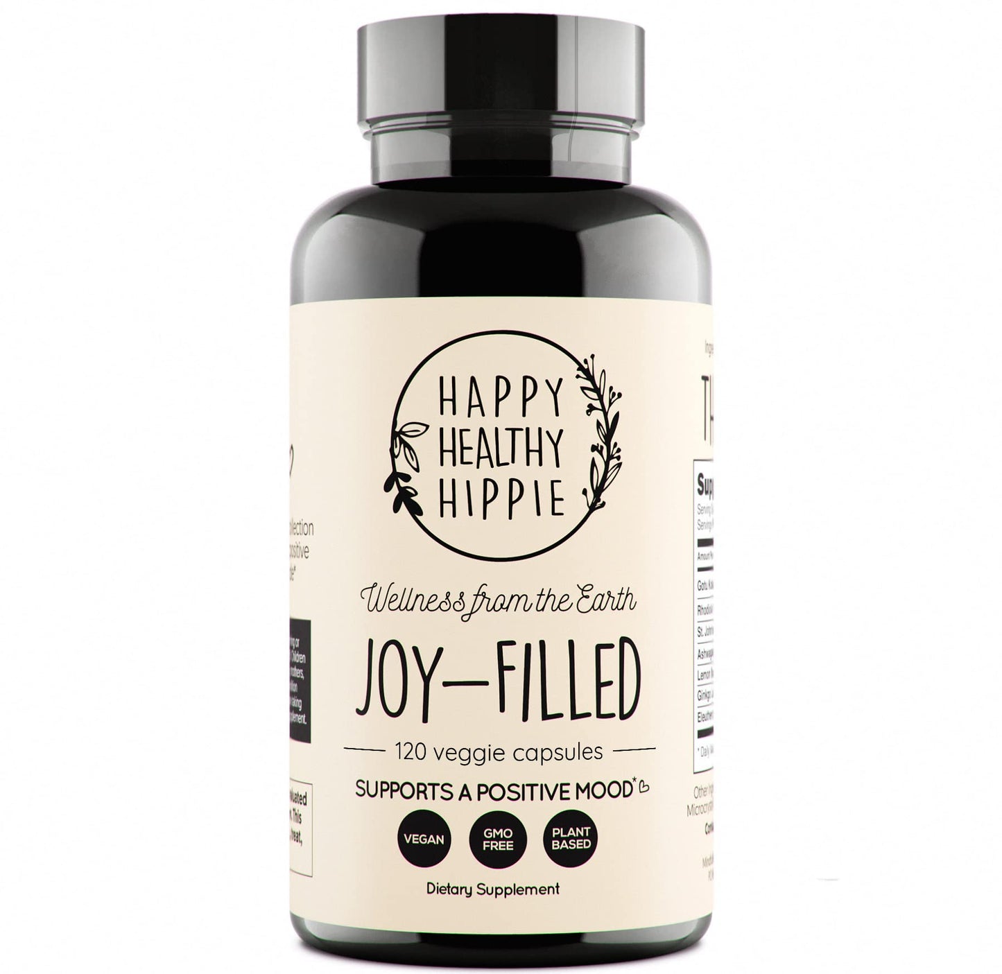 Joy-Filled Mood Support Supplement — 7-Herb Complex w/St. John's Wort (120 Ct) | Plant-Based Mood & Stress Support | Happy Healthy Hippie