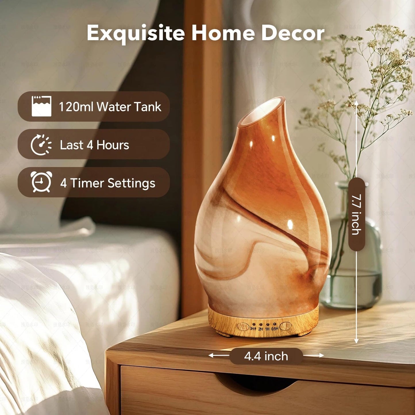 JOYOLO 120ml Glass Essential Oil Diffuser – Dessert Pattern, 7 LED Colors, Auto Shut-Off, 4 Timers