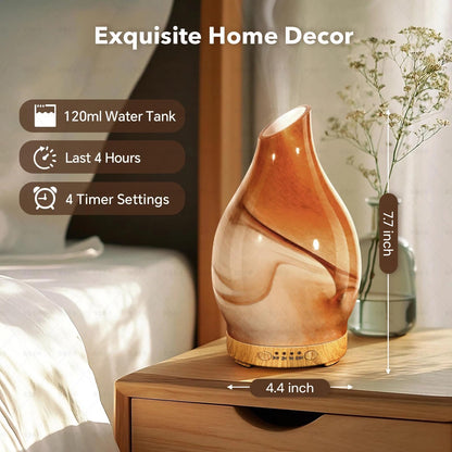 JOYOLO 120ml Glass Essential Oil Diffuser – Dessert Pattern, 7 LED Colors, Auto Shut-Off, 4 Timers