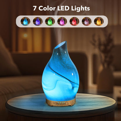 JOYOLO 120ml Glass Essential Oil Diffuser – Dessert Pattern, 7 LED Colors, Auto Shut-Off, 4 Timers