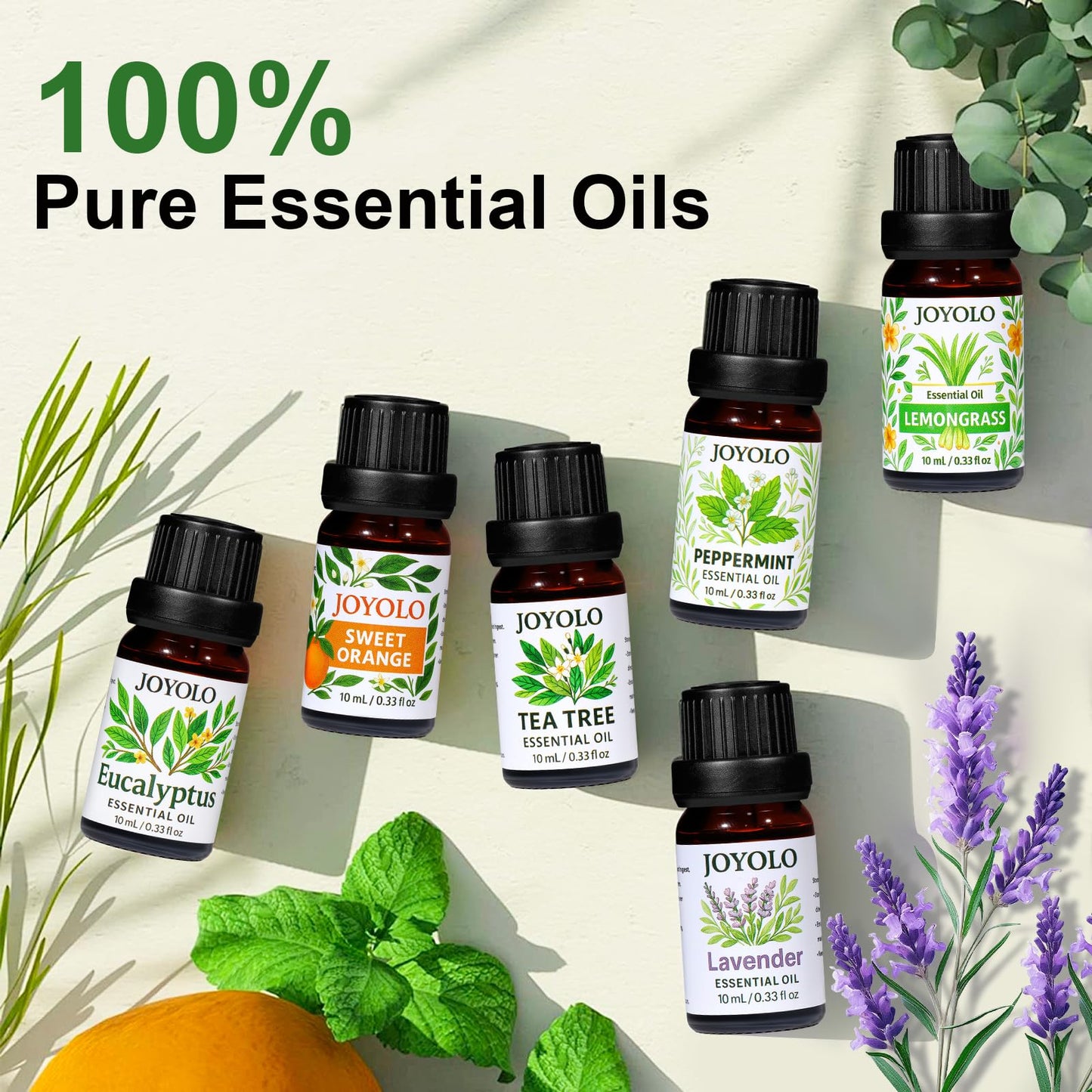 JOYOLO Essential Oil Diffuser & Oils Set - Glass Diffuser with 7 LED Lights and Auto-Shut-Off