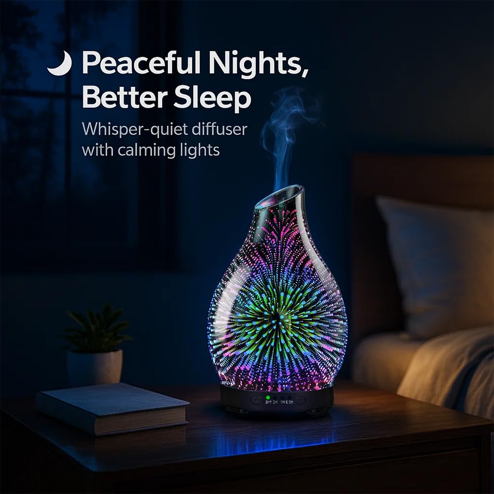 JOYOLO Essential Oil Diffuser & Oils Set - Glass Diffuser with 7 LED Lights and Auto-Shut-Off