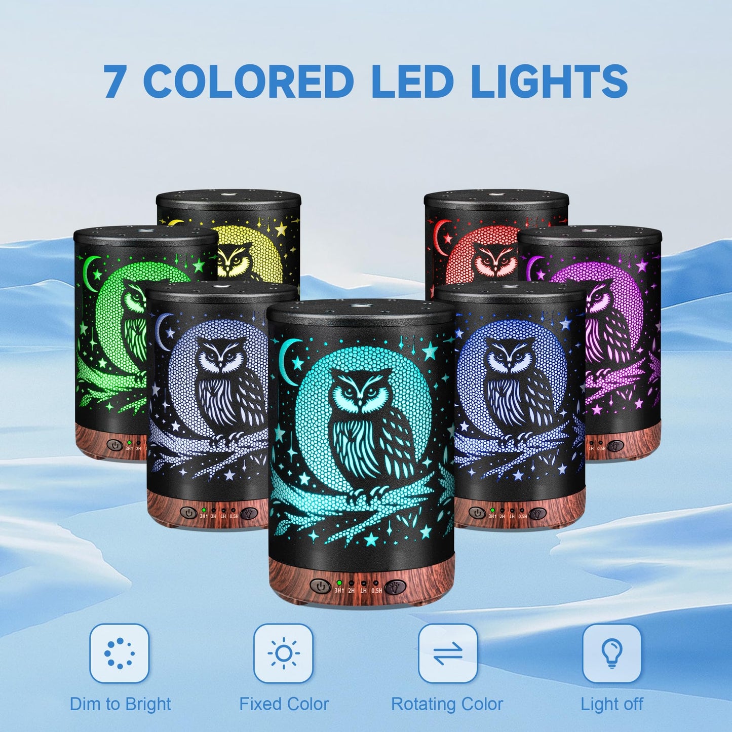 JOYOLO Metal Essential Oil Diffuser with 7 Color LEDs – Owl
