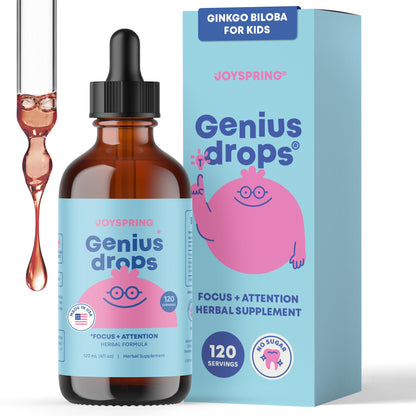 JoySpring Genius Drops - Organic Focus Drops for Kids | Clinically Studied Focus Support | 120 Servings