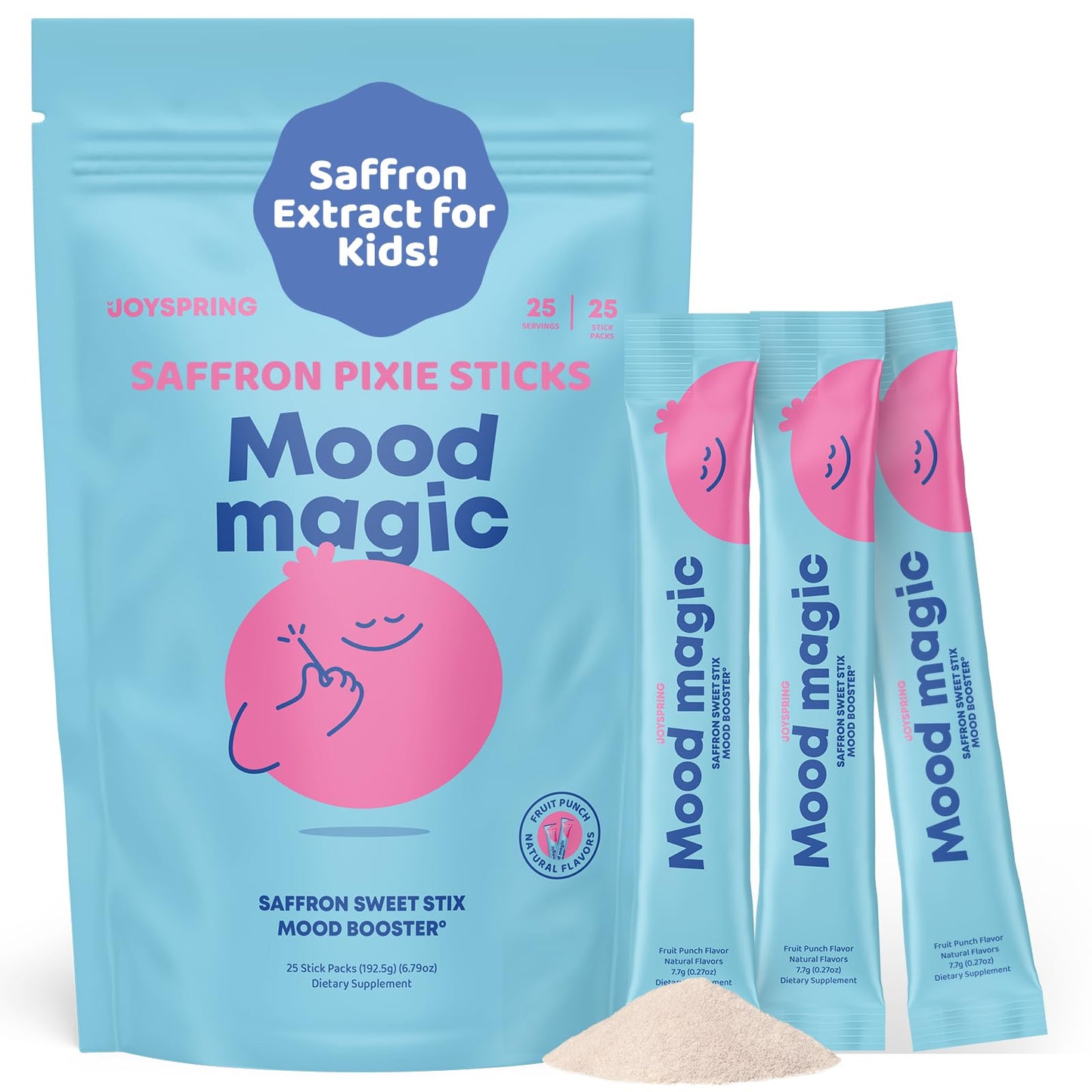 JoySpring Mood Magic for Kids – Natural Mood Support Pixie Sticks with Saffron, Magnesium & Vitamin D3 | Sugar-Free