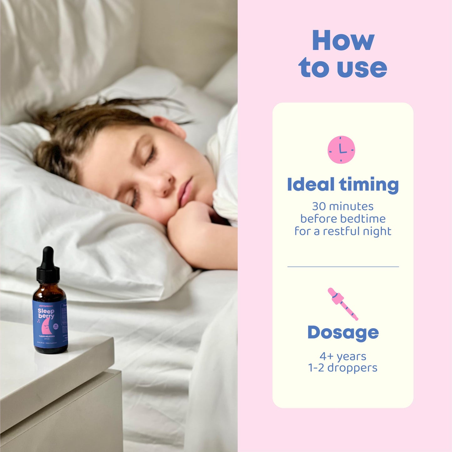 JoySpring SleepBerry Kids Melatonin Liquid — 3mg with D3 & Elderberry, Sugar-Free, 4 fl oz