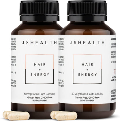 JSHealth Hair and Energy Formula – Hair Vitamins with Iodine & Zinc | 2 x 60-Capsule Pack