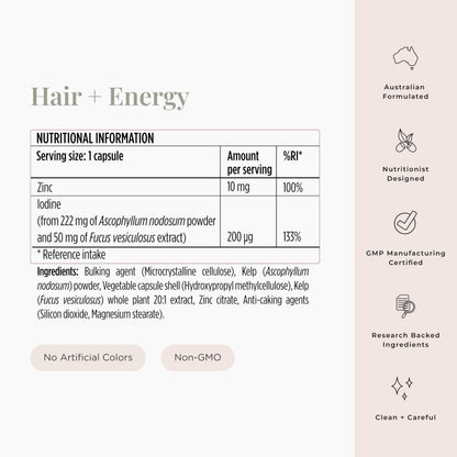 JSHealth Hair Formula – Vitamins for Hair Growth & Energy with Zinc & Iodine | Hair Loss Supplement for Men & Women (60 Capsules)